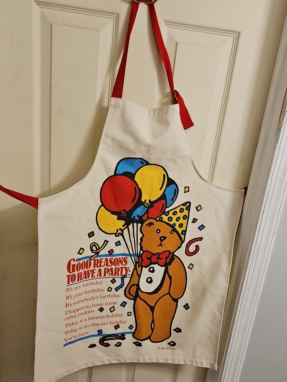Vintage 1984 Bialosky Party Bear Apron & Pot Holder Set